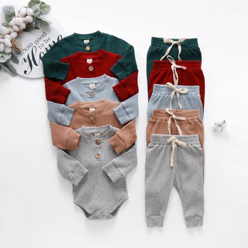 Baby Solid Clothes Long Sleeve Romper and Pants Set Clothing & Apparel Mother & Kids cb5feb1b7314637725a2e7: Blue|Coffee|Gray|Green|Red