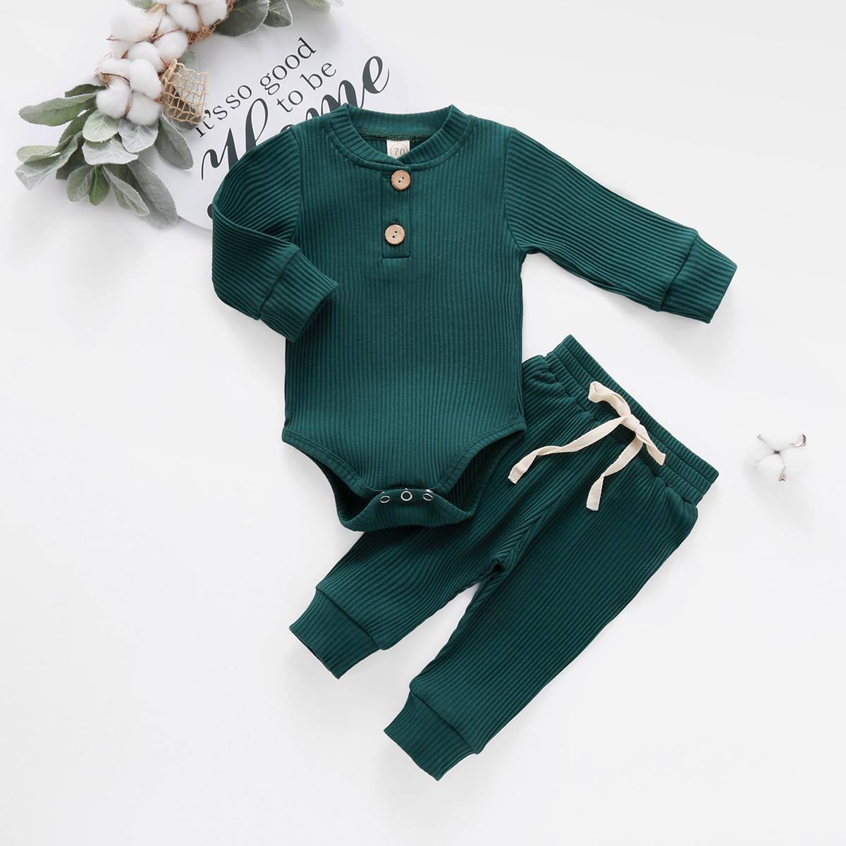 Baby Solid Clothes Long Sleeve Romper and Pants Set