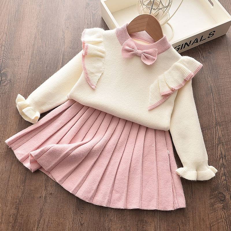 Girl's Warm Autumn Clothes Set with Skirt