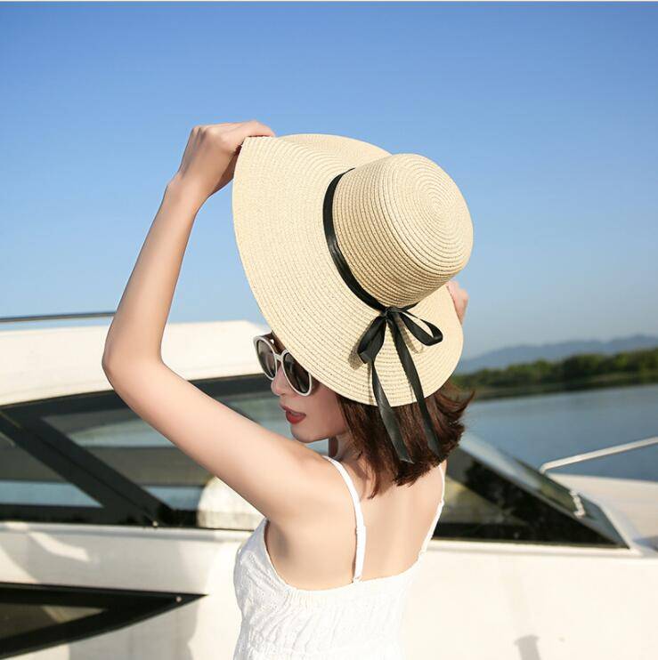 Foldable Wide Brim Straw Hat Accessories Clothing & Apparel Hats cb5feb1b7314637725a2e7: Beige|Black|Blue|Light coffee|Milk white