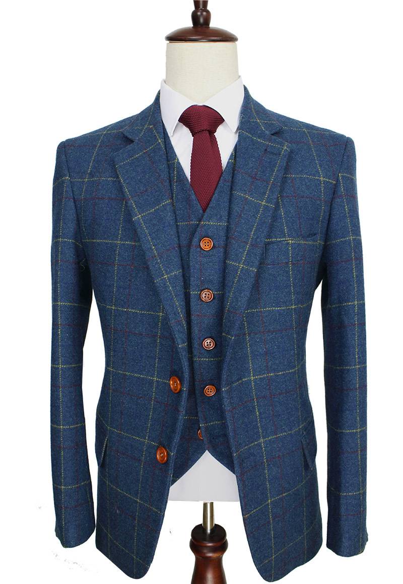 Men’s Classic Blue Checkered Groom Suit Groom Wedding 6f6cb72d544962fa333e2e: L|M|S|XL|XS|XXL|XXXL