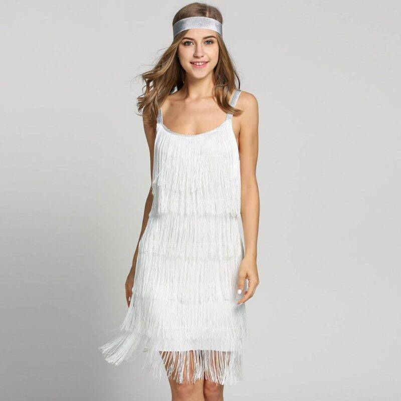 Women’s Flapper Mini Dress with Headband Party Wear Wedding cb5feb1b7314637725a2e7: Black|Grey|White