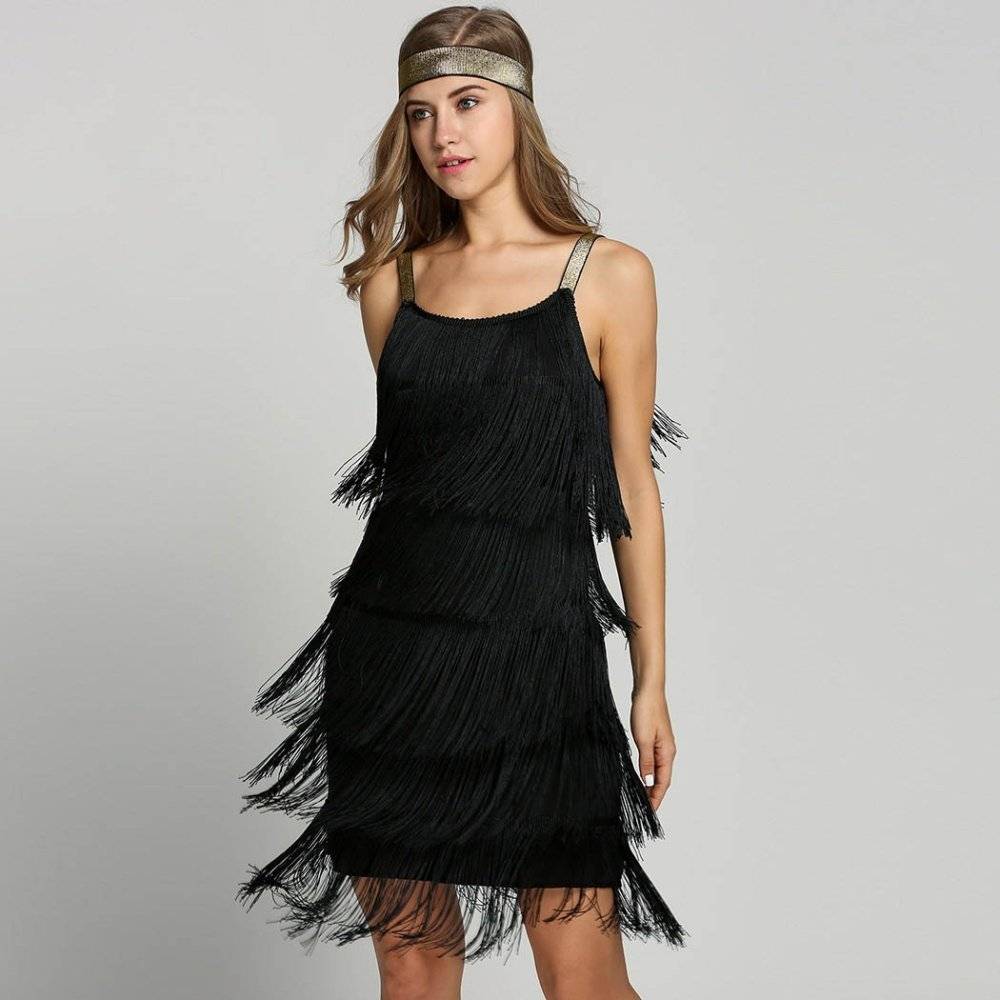 Women’s Flapper Mini Dress with Headband Party Wear Wedding cb5feb1b7314637725a2e7: Black|Grey|White