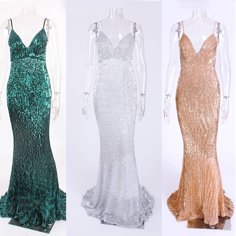 V Neck Sequined Maxi Cocktail Dresses Party Wear Wedding cb5feb1b7314637725a2e7: Black|Burgundy|Gold|Green|Red|Silver