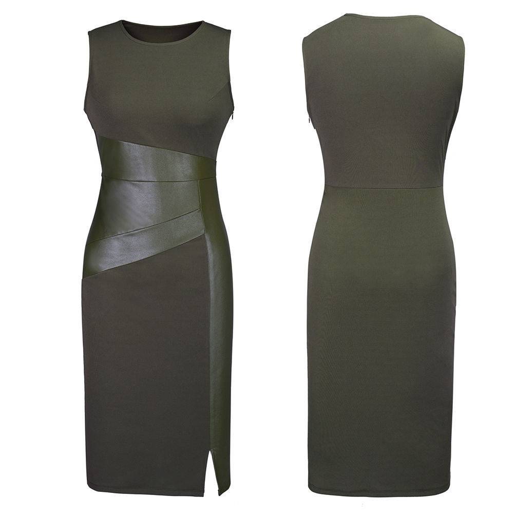 Women’s Sleeveless Leather Dress Party Wear Wedding cb5feb1b7314637725a2e7: Army Green|Black|Burgundy