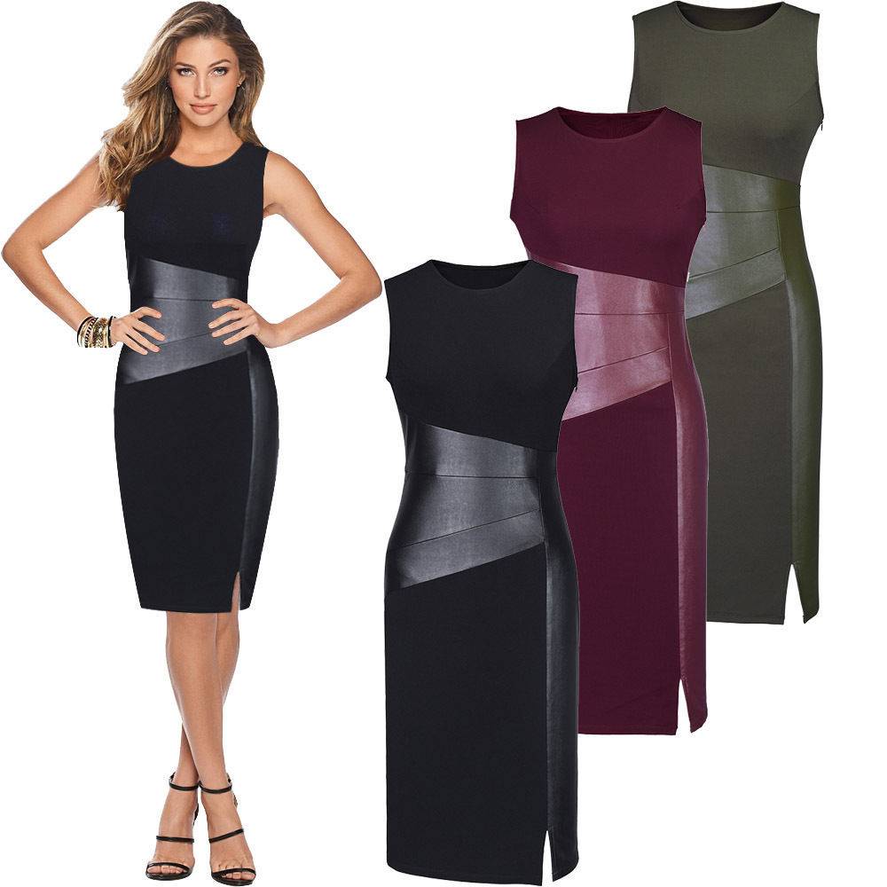 Women’s Sleeveless Leather Dress Party Wear Wedding cb5feb1b7314637725a2e7: Army Green|Black|Burgundy