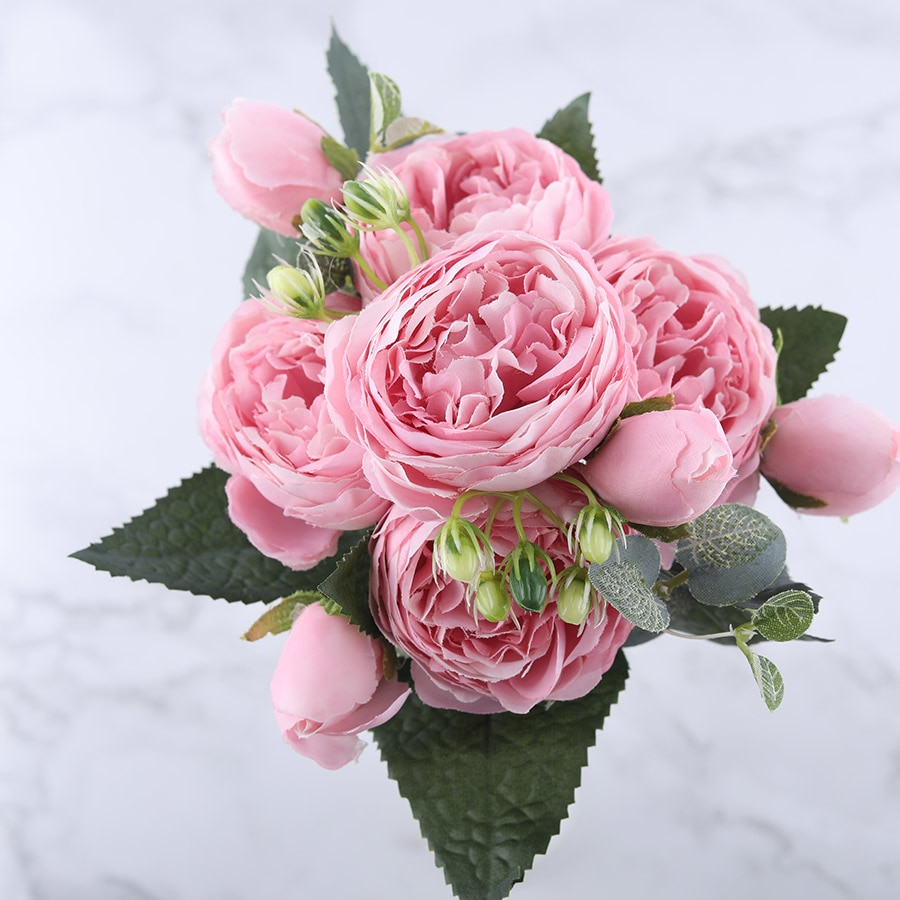 Pink Peony and Rose Home Decor Artificial Flowers Bouquet Decor Home & Garden cb5feb1b7314637725a2e7: Big Red|Black|Blue|Light Purple|Pink|Pink Champagne|Pink Red|Purple|Red|White|White Green|Yellow