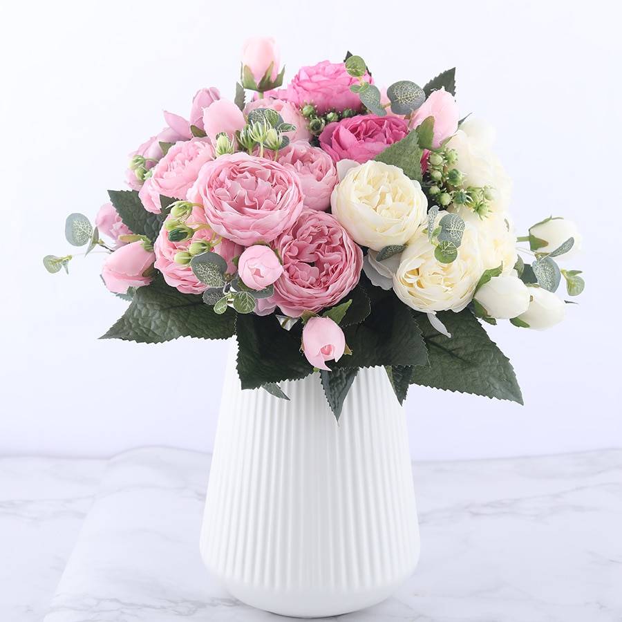 Pink Peony and Rose Home Decor Artificial Flowers Bouquet Decor Home & Garden cb5feb1b7314637725a2e7: Big Red|Black|Blue|Light Purple|Pink|Pink Champagne|Pink Red|Purple|Red|White|White Green|Yellow