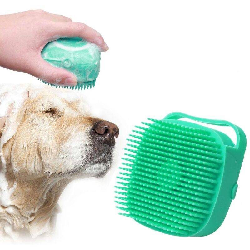 Dog Bath Massage Brush with Shampoo Dispenser Care Pet Products cb5feb1b7314637725a2e7: Blue|Pink|Yellow